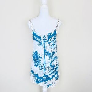 Mürmür White & Blue Burnout Stud Embellished Lace Up Long Tank Top Tunic / Dress